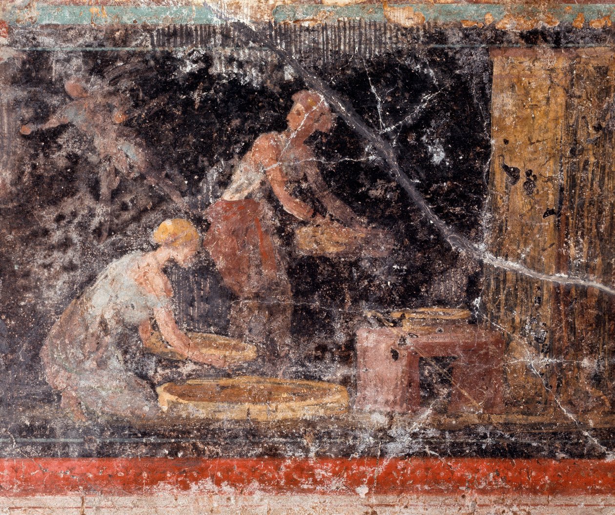 Romersk kunst: kvinder laver lektier, fra frisen i værelse C, Villa Farnesina (romersk kunst: kvinder laver lektier, fra frisen i værelse C, Villa farnesina) Rom museo nazionale romano af Roman Roman