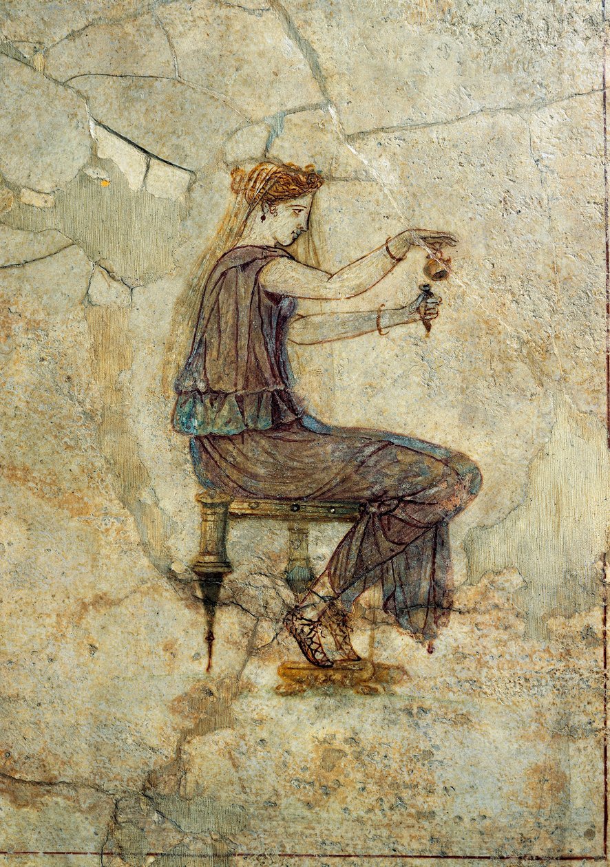 Romersk civilisation, fresco portrætterende pige, der hælder parfume, fra Pompeji af Roman Roman
