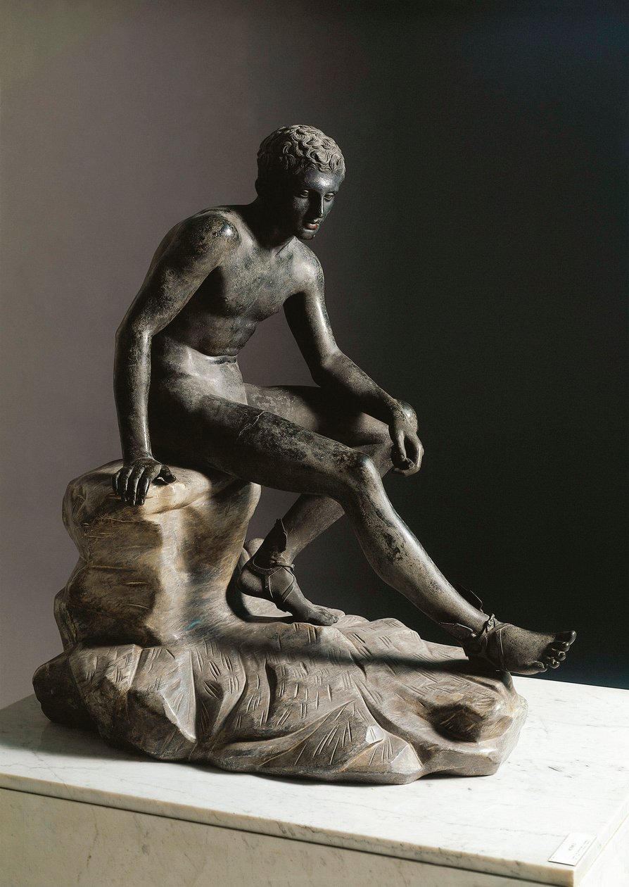 Resten af Hermes romerske bronzeskulptur efter en græsk original af Lysippe. Fra Ercolano (Herculaneum) Dim. 105 cm Napoli, Museo Archeologico Nazionale af Roman Roman