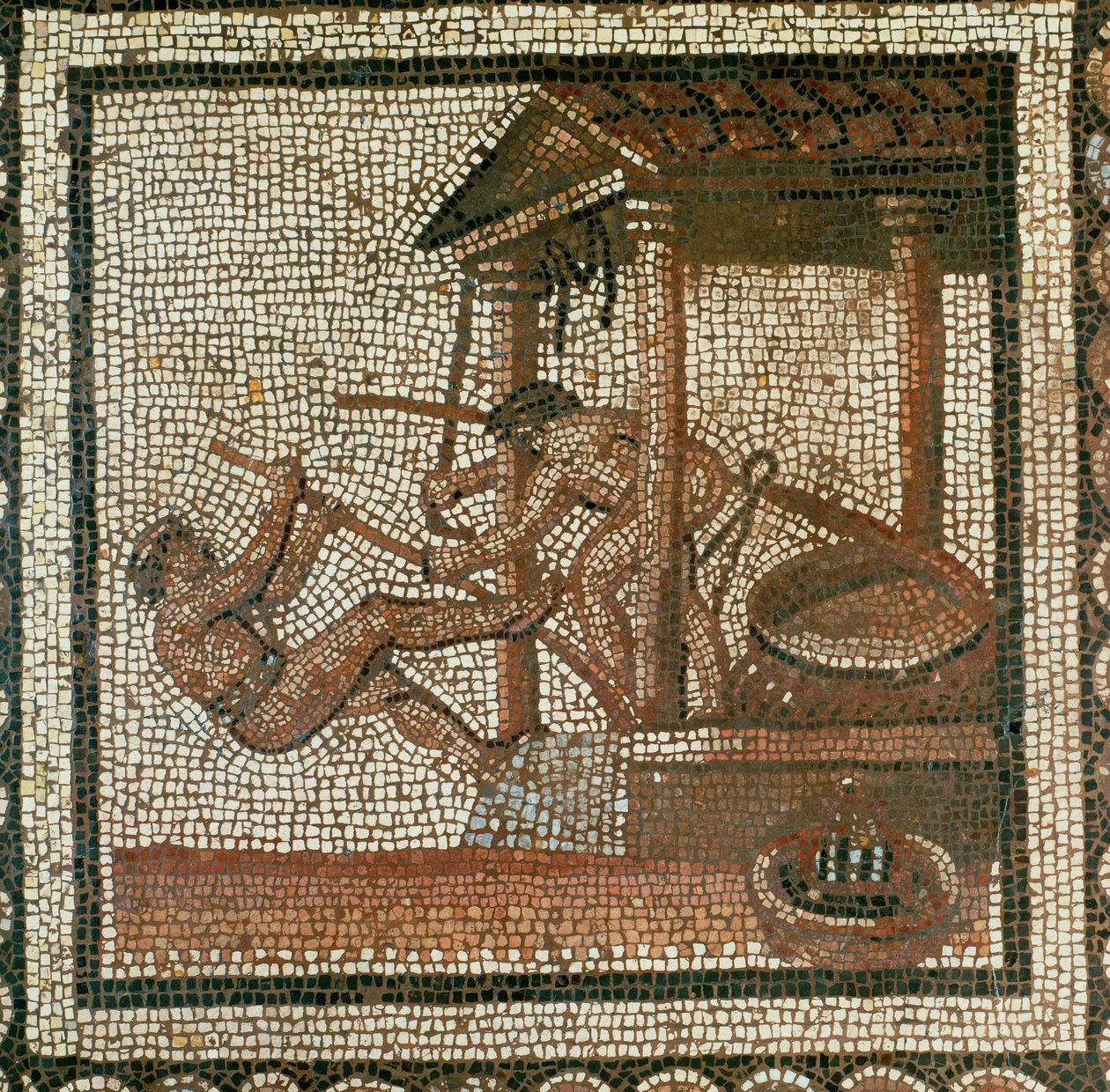 To mænd, der presser olie (mosaik) af Roman Roman