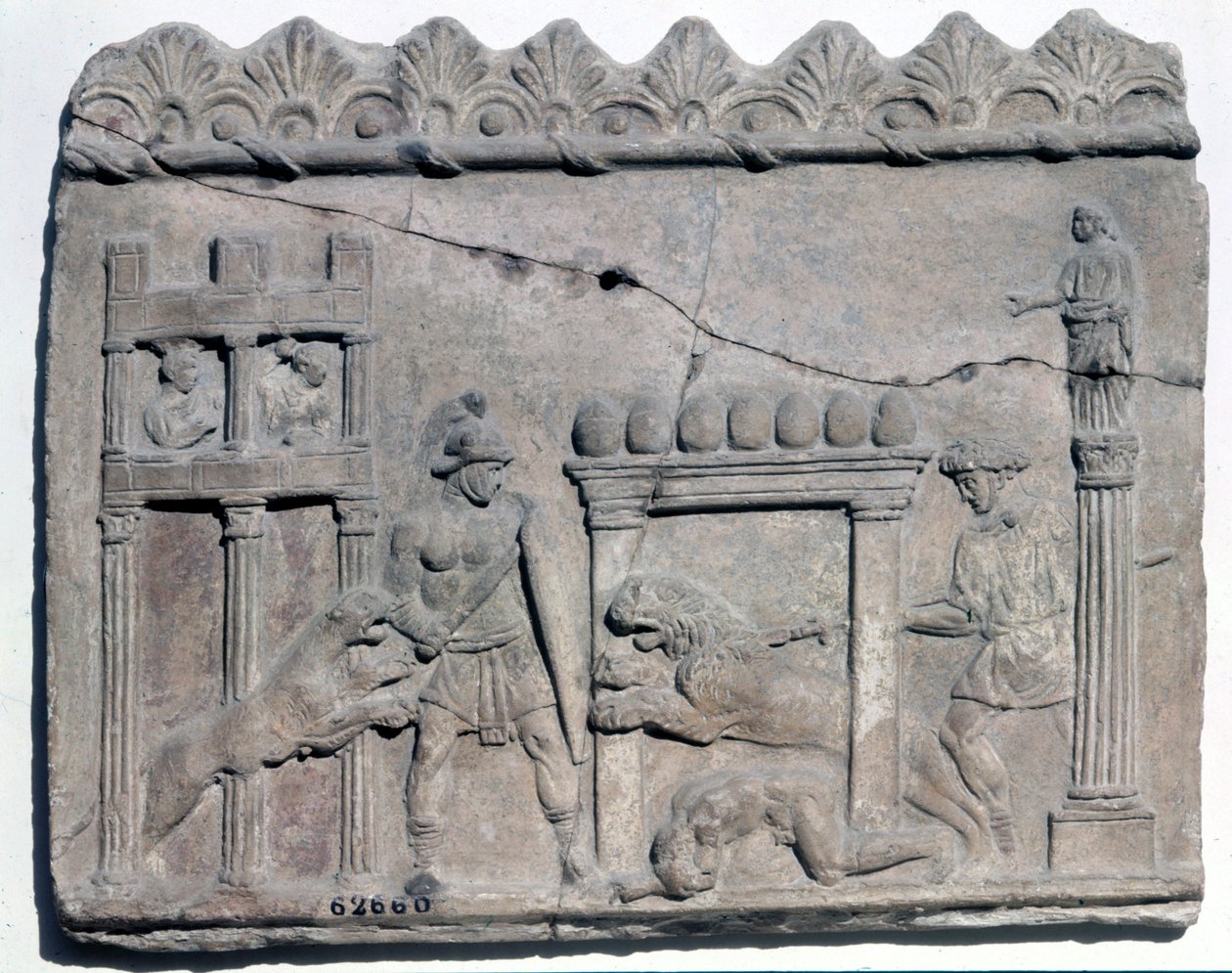 Venatio i arenaerne. Nedre relief fra det romerske epot National Roman Museum af Roman Roman