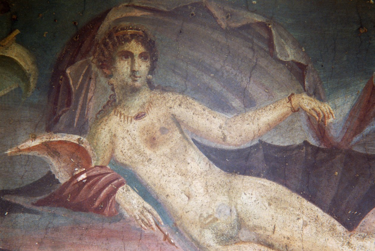 Venus i skal, detalje fra fresco i peristylium, Venus hus i skallen, Pompeji (UNESCOs verdensarvsliste af Roman Roman