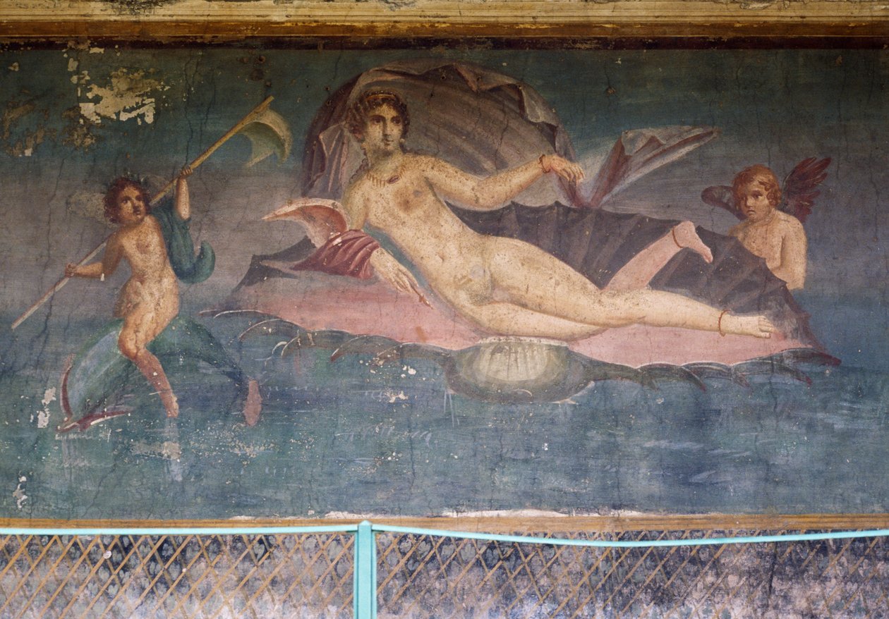 Venus i skal, freskomaleri fra peristylium i House of Venus in the Shell, Pompeji (UNESCOs verdensarvsliste af Roman Roman