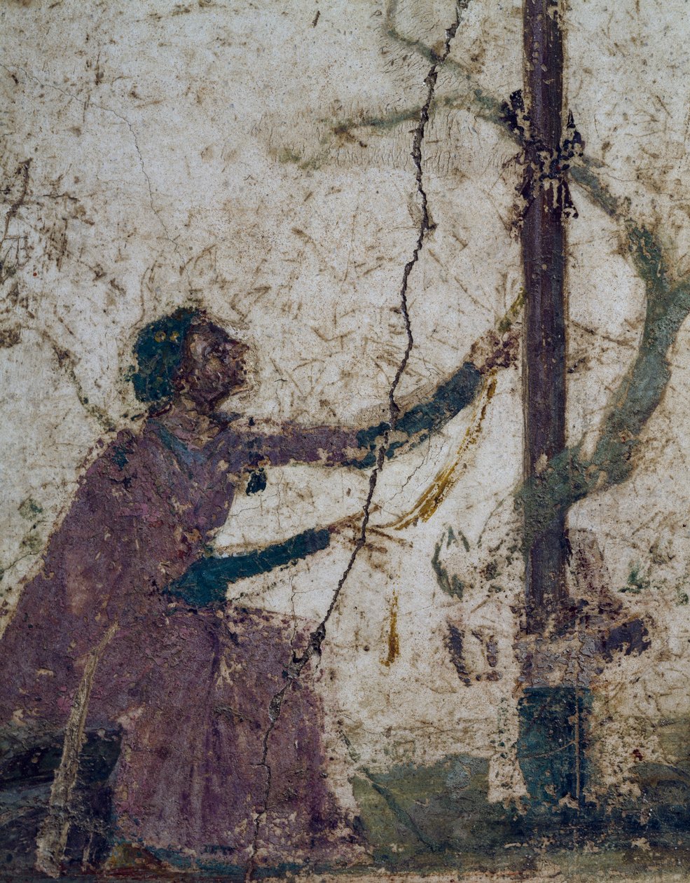 Kvinde ved helligt træ, fragment af fresko fra Pompeji, Campania, Italien, romersk civilisation af Roman Roman