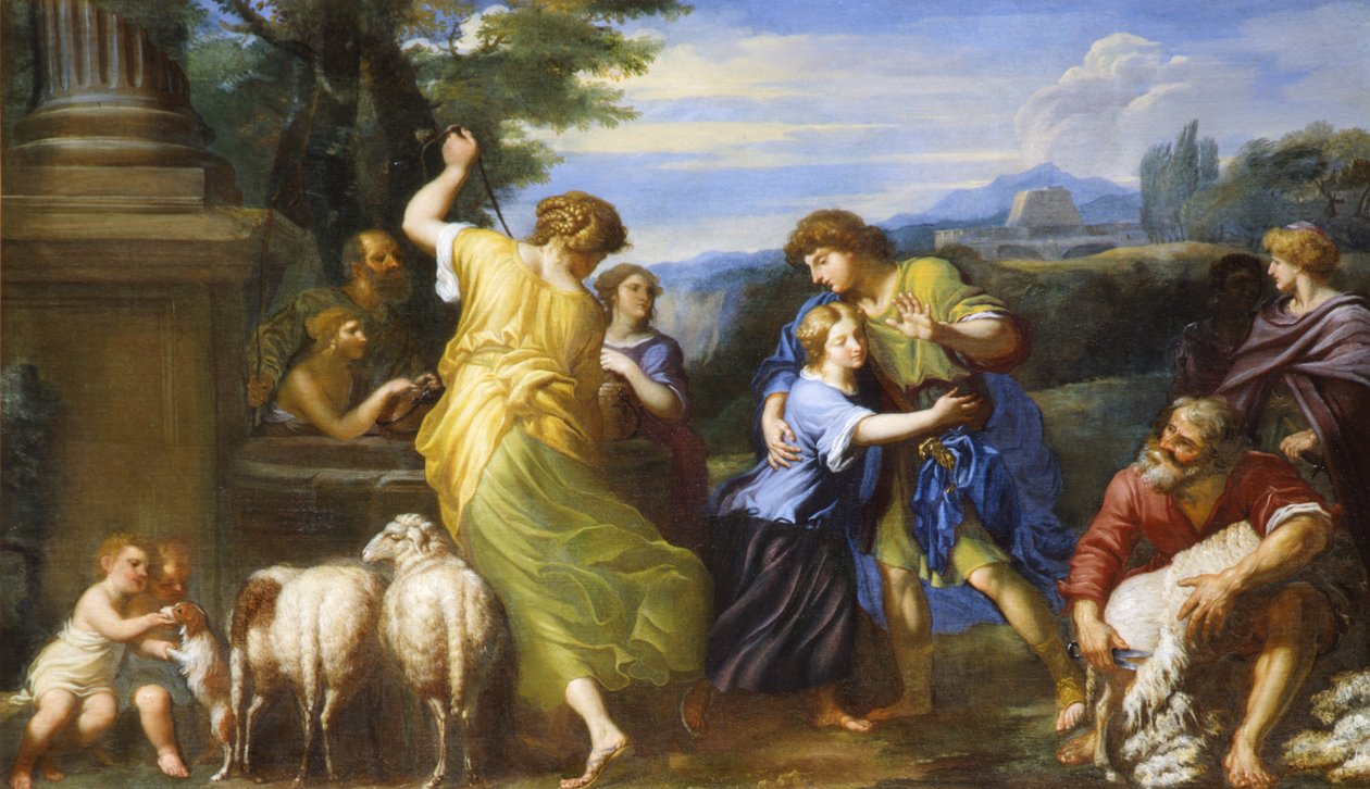 Jacob og Rachel ved brønden (olie på lærred) af Roman School