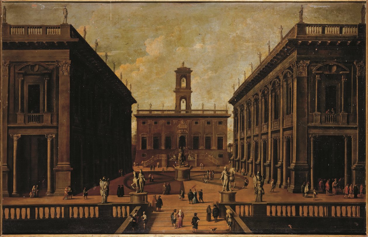 Udsigt over Piazza del Campidoglio, Rom af Roman School