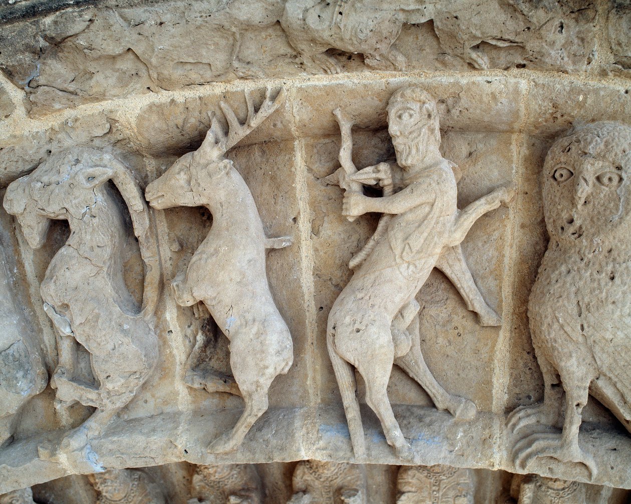 En Skytte. Detalje af skulpturer af sydportalen af Romanesque