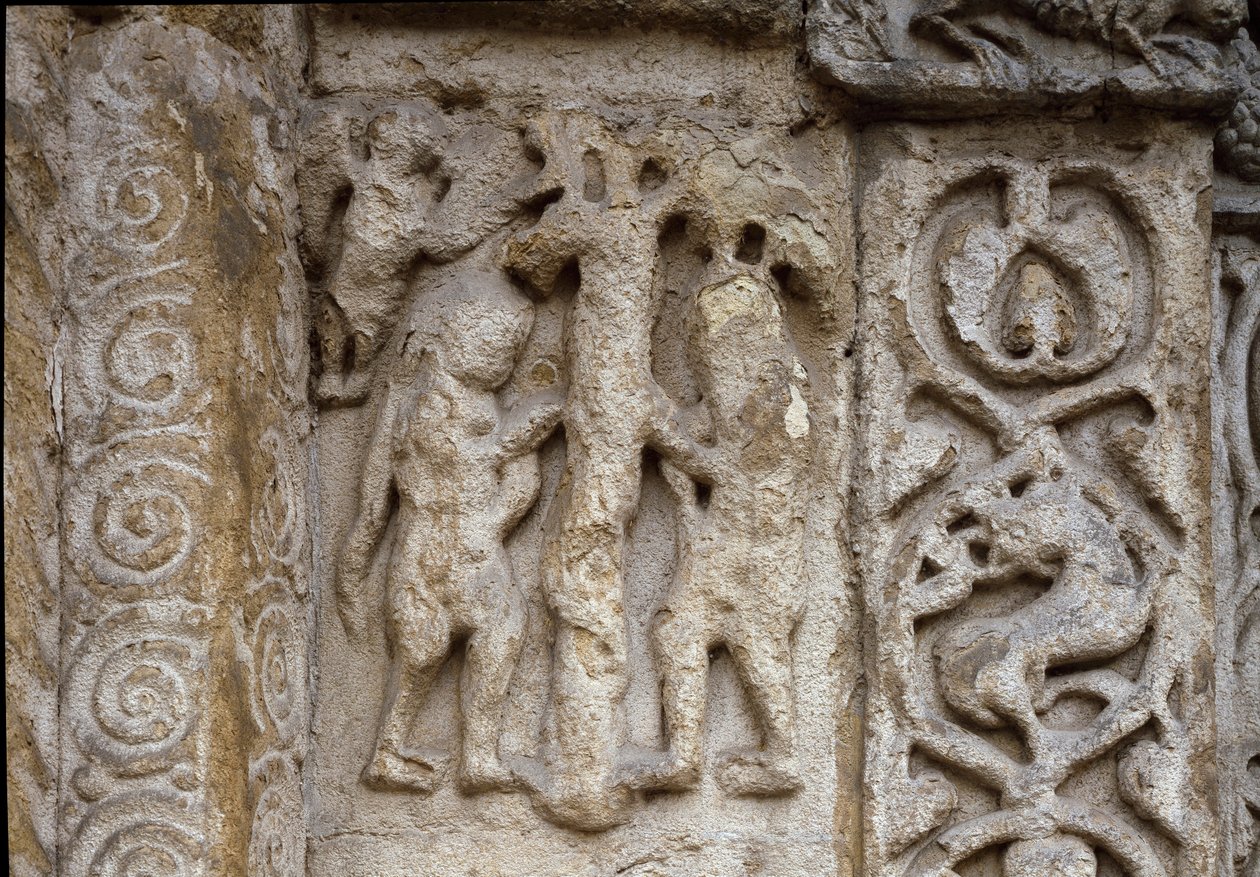 Adam og Eva. Detalje af basilikaens facade, begyndelsen af det 12. århundrede (relief) af Romanesque