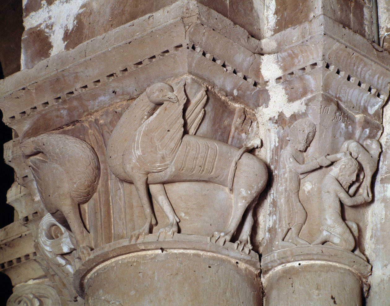 Kain dræber Abel (udskåret hovedstad i tværskibet) af Romanesque