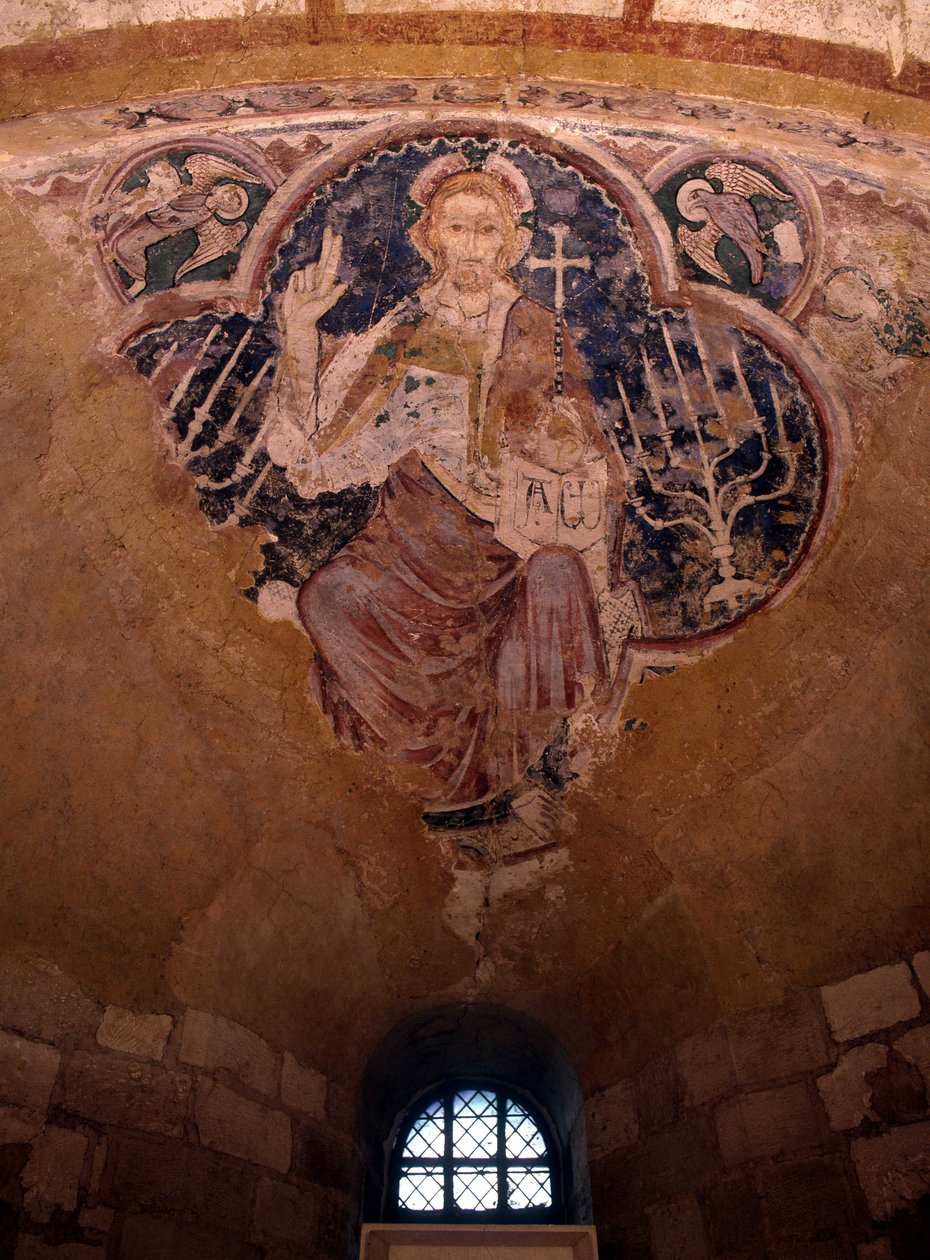 Kristus i majestæt (i herlighed). Fresko fra det 13. århundrede, krypten til Cathedrale d