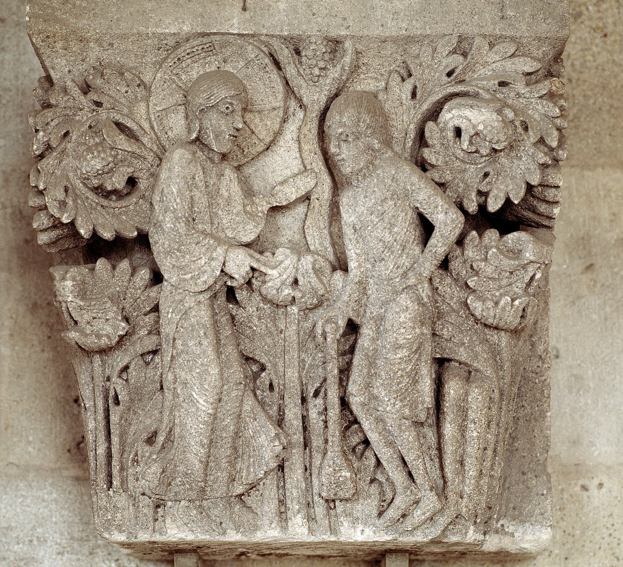 Gud og Kain (udskåret hovedstad) af Romanesque