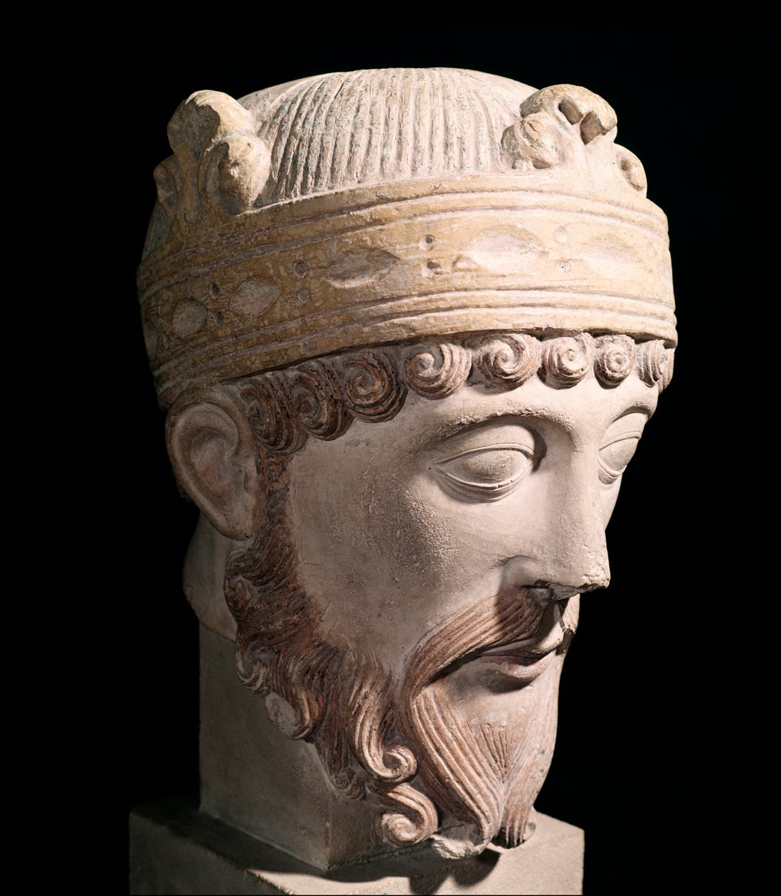 Portræt af den karolingiske konge af Vestfrankrig Lothair (Stenskulptur af Romanesque