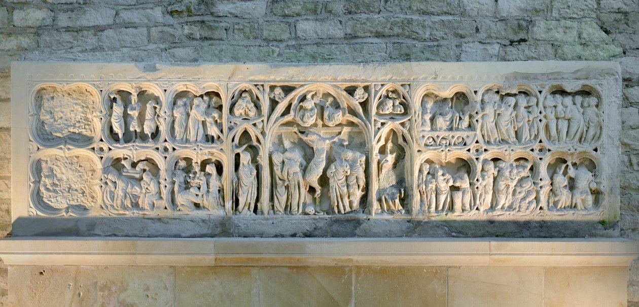 Romansk kunst: altertavle, der repræsenterer forskellige scener af evangeliet af Romanesque
