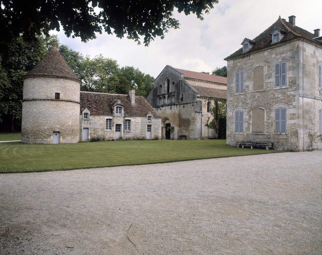 Udsigt over dueslag, kirke og abbeds bolig af Romanesque