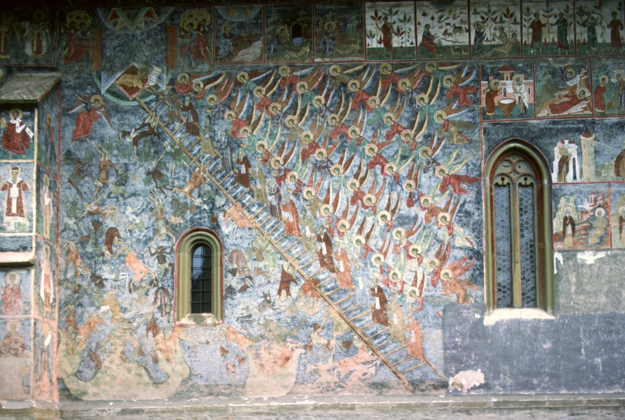 Himlens stige, maleri på nordfronten af kirken, ca. 1601 af Romanian School
