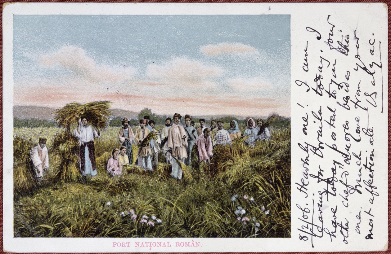 Postkort, der viser rumænske bønders høst, 1906 af Romanian School