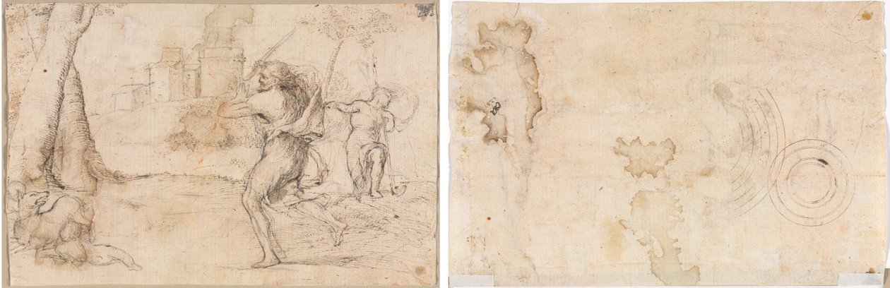 Romulus og Remus fundet af Faustulus (til højre) Koncentriske cirkler (verso) af Romanino