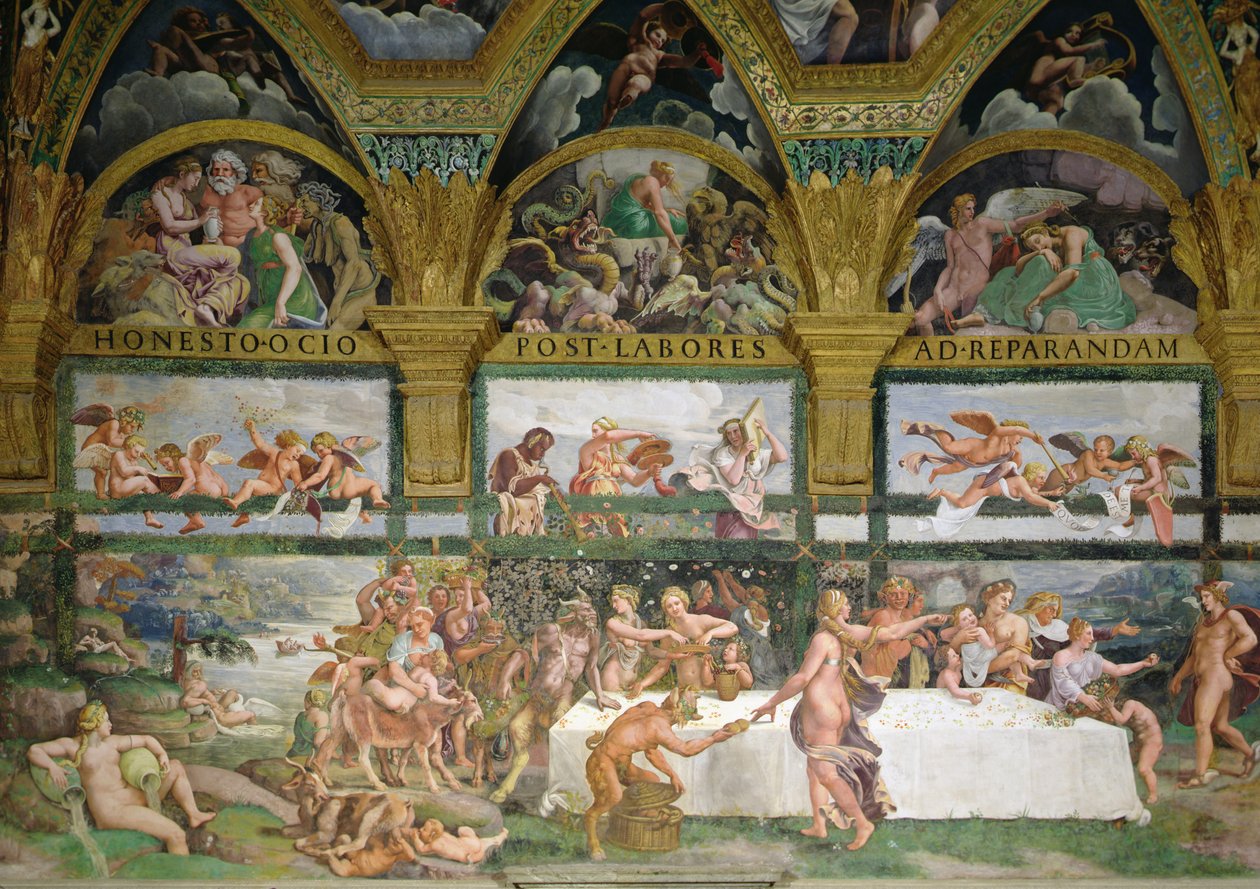 Amors og Psyches kammer, forberedelser til gudernes banket til Amors og Psyches bryllup af Romano Giulio