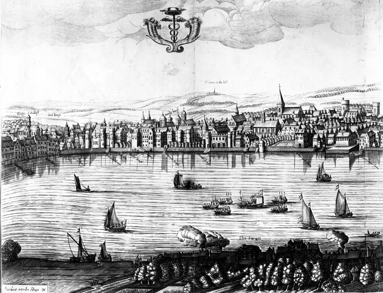 Udsigt over Themsen fra Southwark, 1650 af Rombout Van den Hoeye