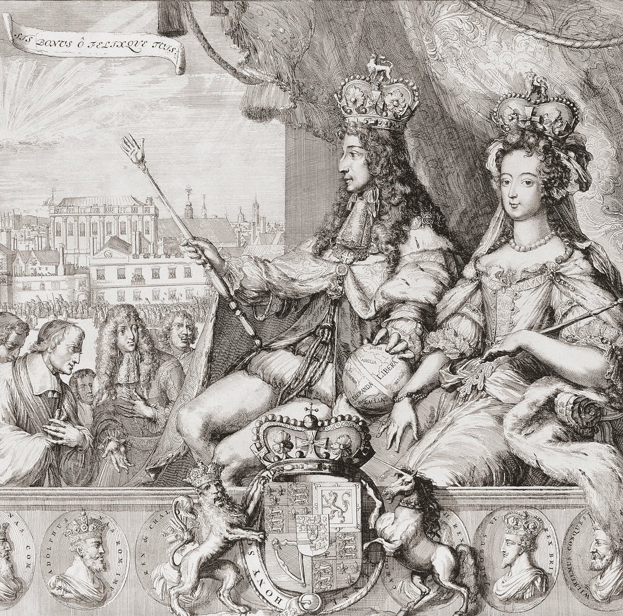Kroningen af den engelske kong William III og Queen Mary II den 11. april af Romeyn de (after) Hooghe