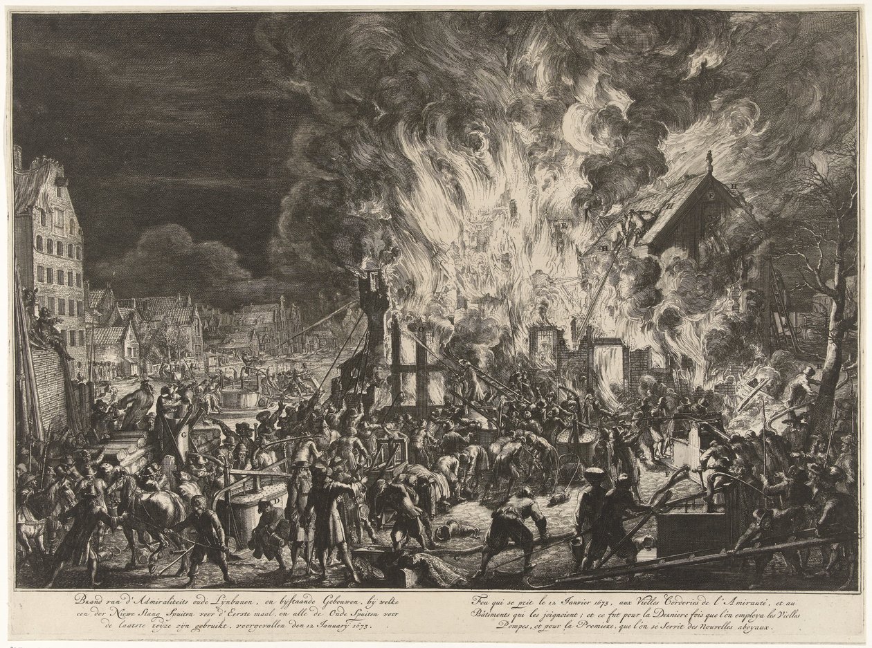 Brand i Admiralitetslinierne, 1673 Brand i Admiralitetets gamle Lijnbaans og tilstødende bygninger (...) opstod 12. januar 1673 / Feu qui se prit le 12. januar 1673, auxvielles Corderies de l