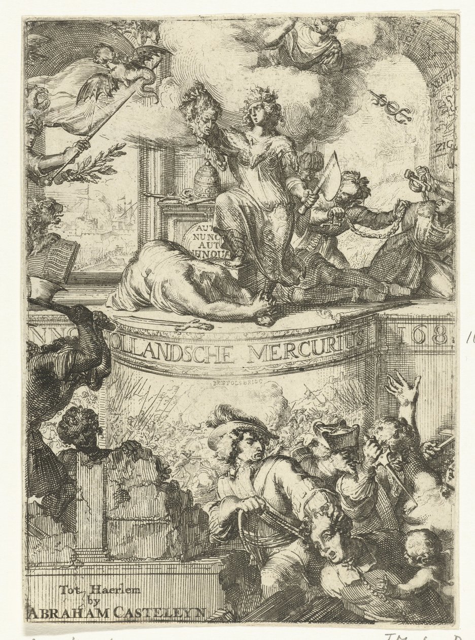 Titelside for det hollandske Merkur omkring år 168(5?) af Romeyn de Hooghe (attributed to)