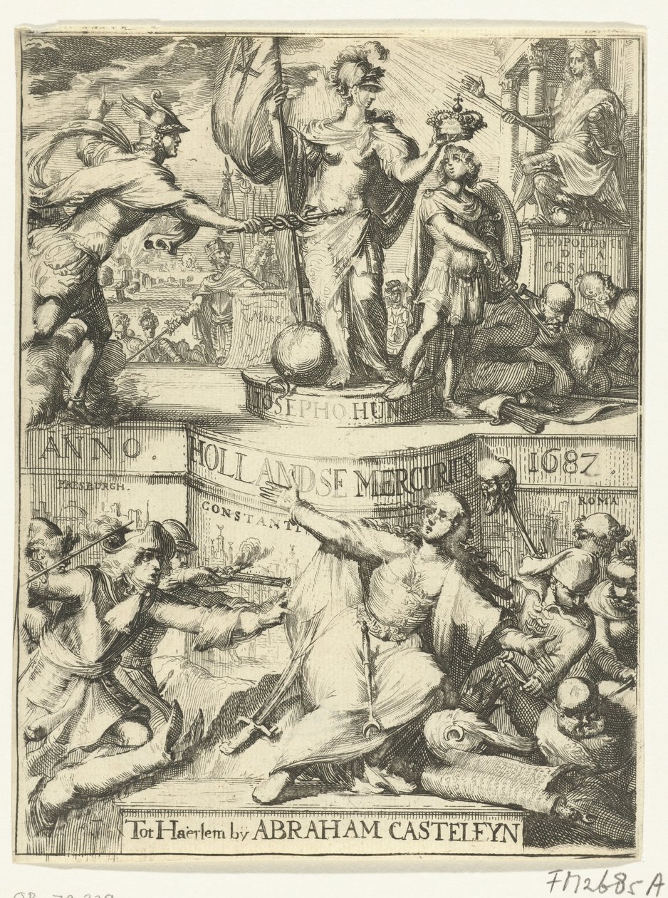 Titelside for det hollandske Merkur omkring år 1687 af Romeyn de Hooghe (attributed to)
