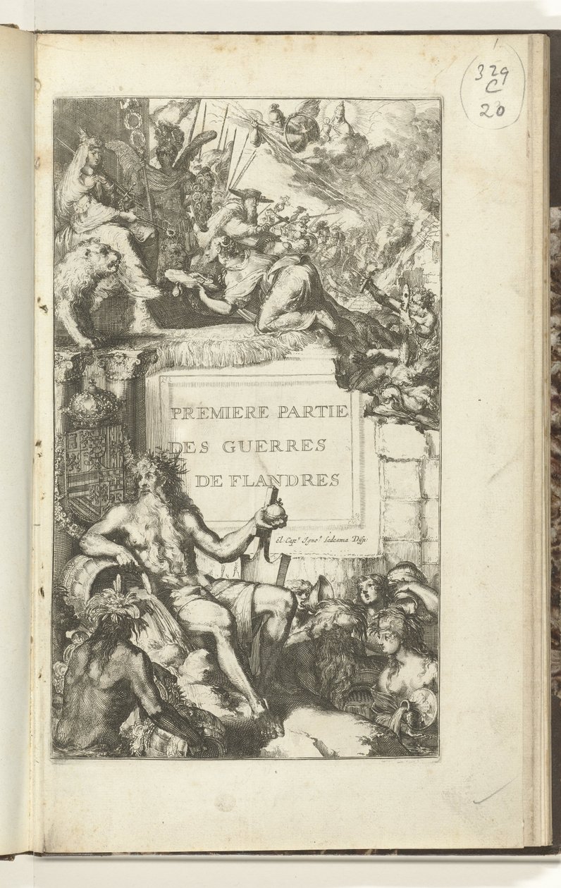 Titeltryk for første del af Guerres de Flandres Premier partie des Guerres de Flandres (titel på objekt) Guerres de Flandres (serietitel) af Romeyn de Hooghe (attributed to)