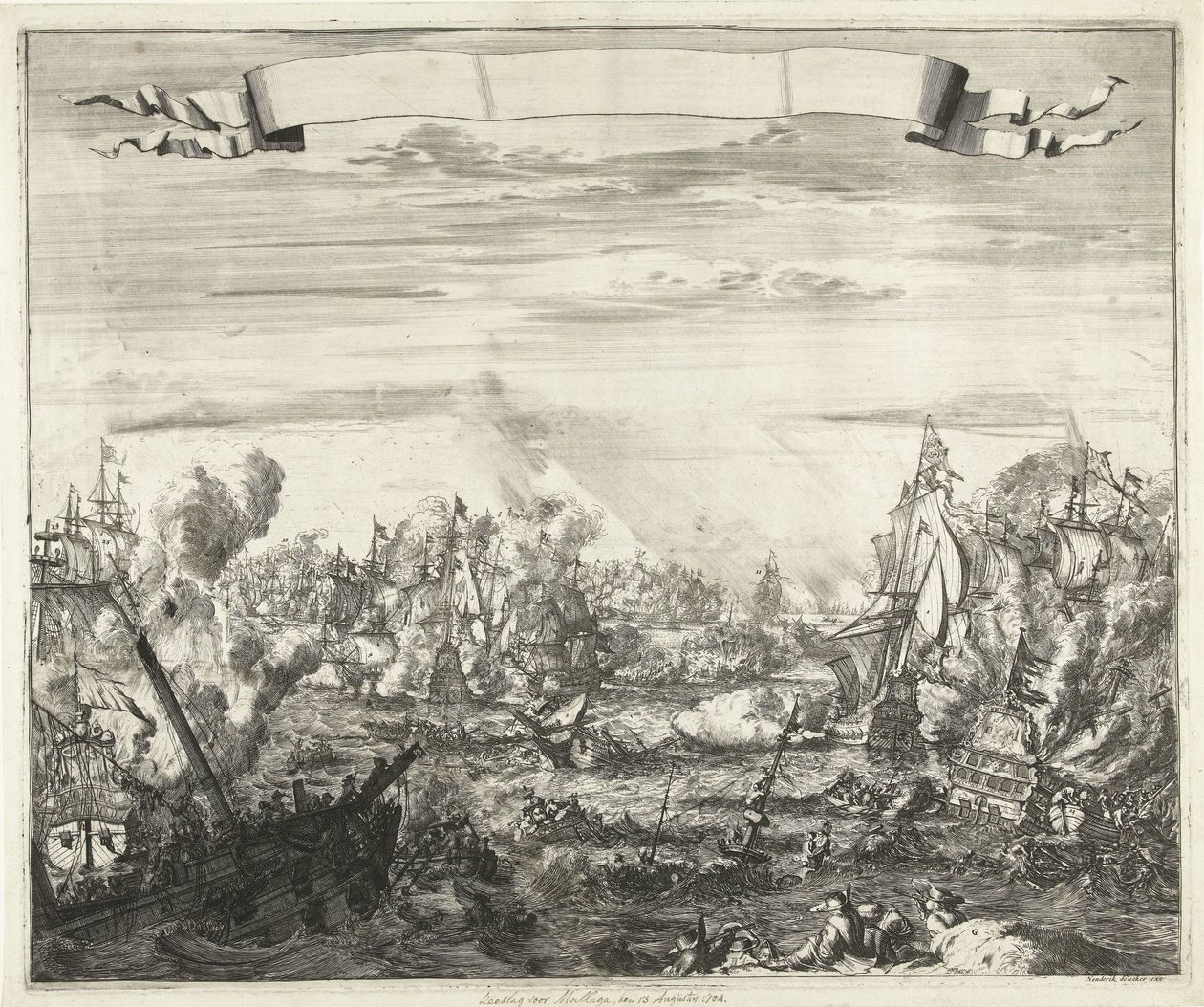 Slaget ved Malaga, 1704 af Romeyn de Hooghe (attributed to)