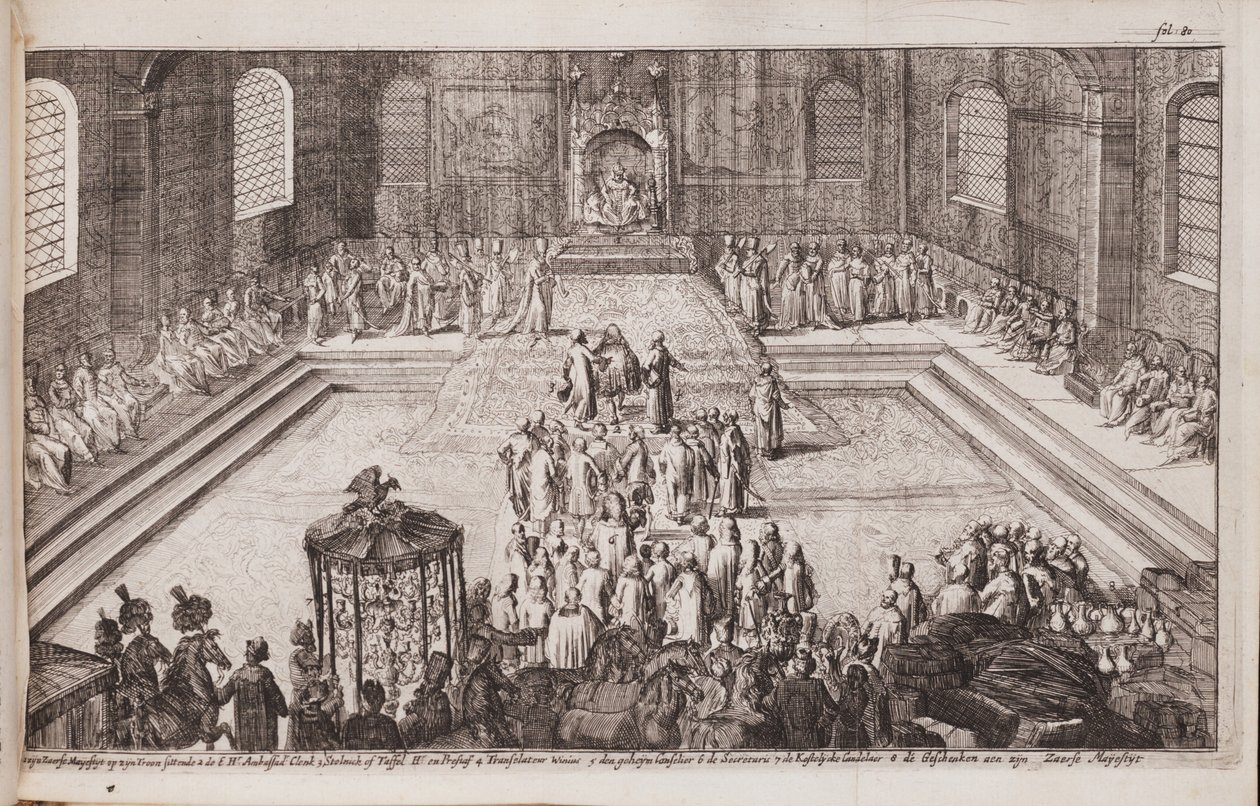 En scene ved zar Alexis Mikhailovichs kongelige hof, 1677 af Romeyn de Hooghe