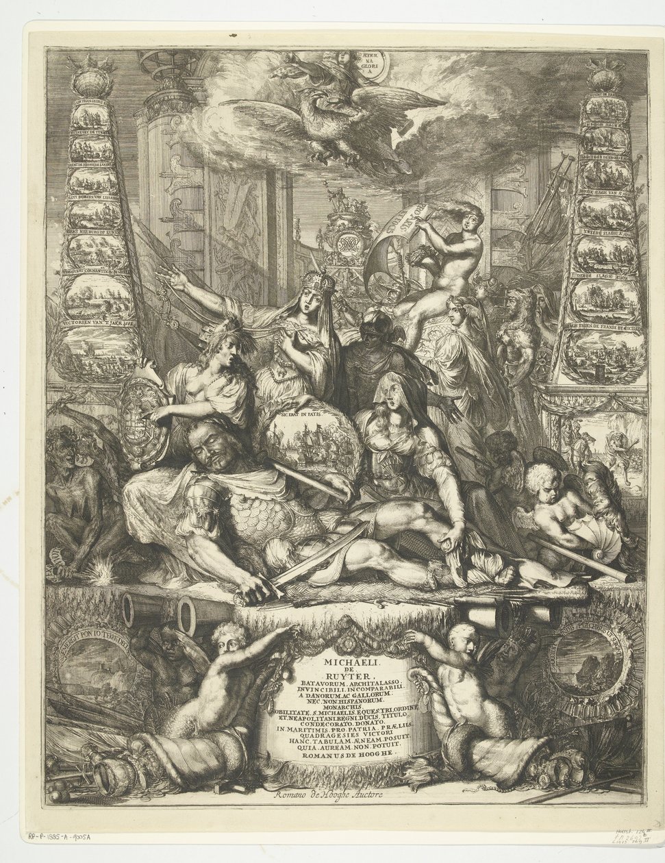 Allegori om Michiel de Ruyters død, 1676 af Romeyn de Hooghe