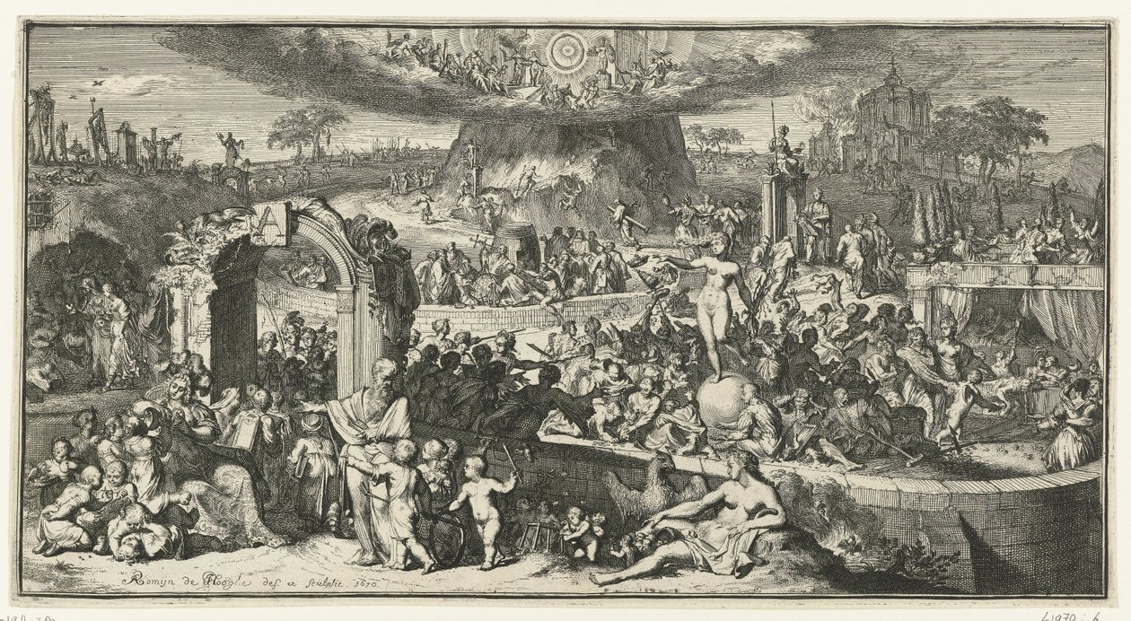 Allegorisk fremstilling med Tabula Cebetis af Romeyn de Hooghe