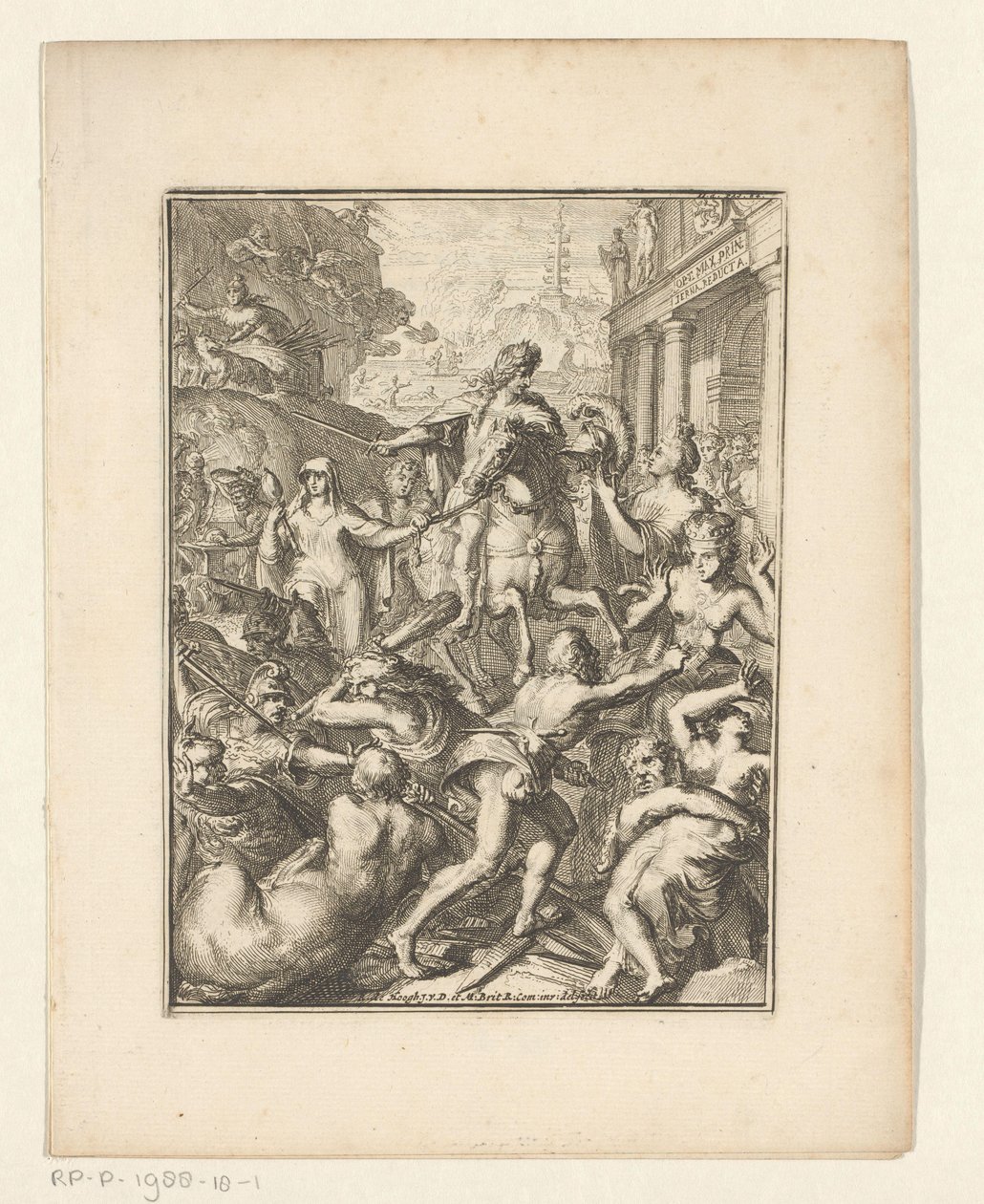 Allegorisk fremstilling af Vilhelm III til hest af Romeyn de Hooghe