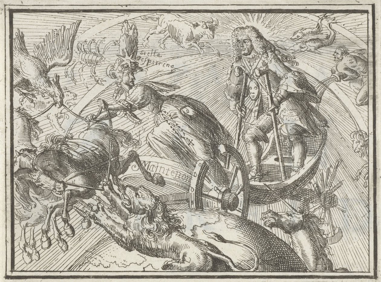 Karikatur af Ludvig XIV som Apollon i sin vogn, 1701 af Romeyn de Hooghe