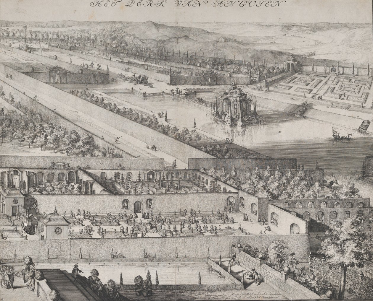 Detalje af parken ved Enghien højre halvdel, 1685. af Romeyn de Hooghe