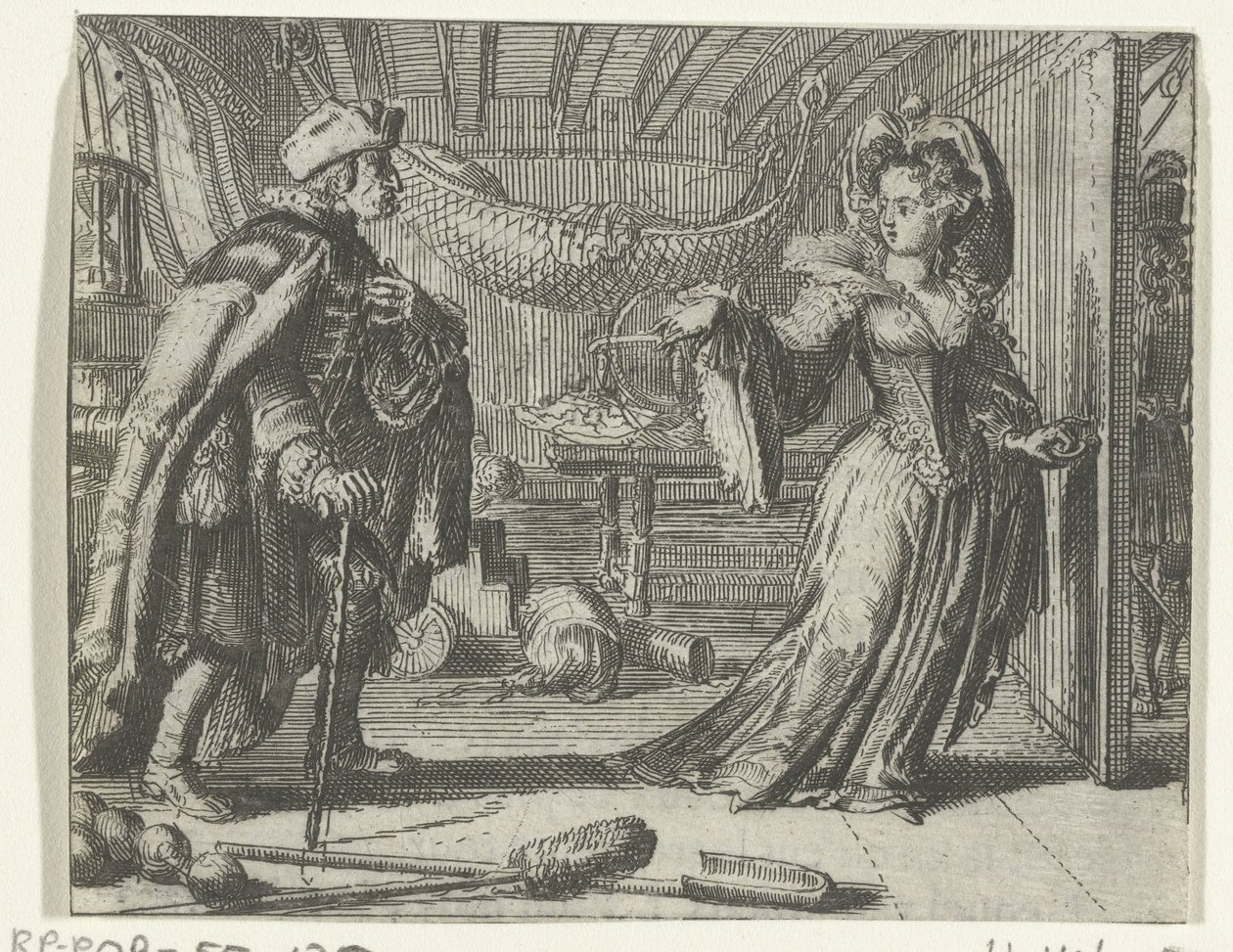Illustration til Kalenderen for gamle mænd fra Fortællinger og noveller fra Fontaine af Romeyn de Hooghe
