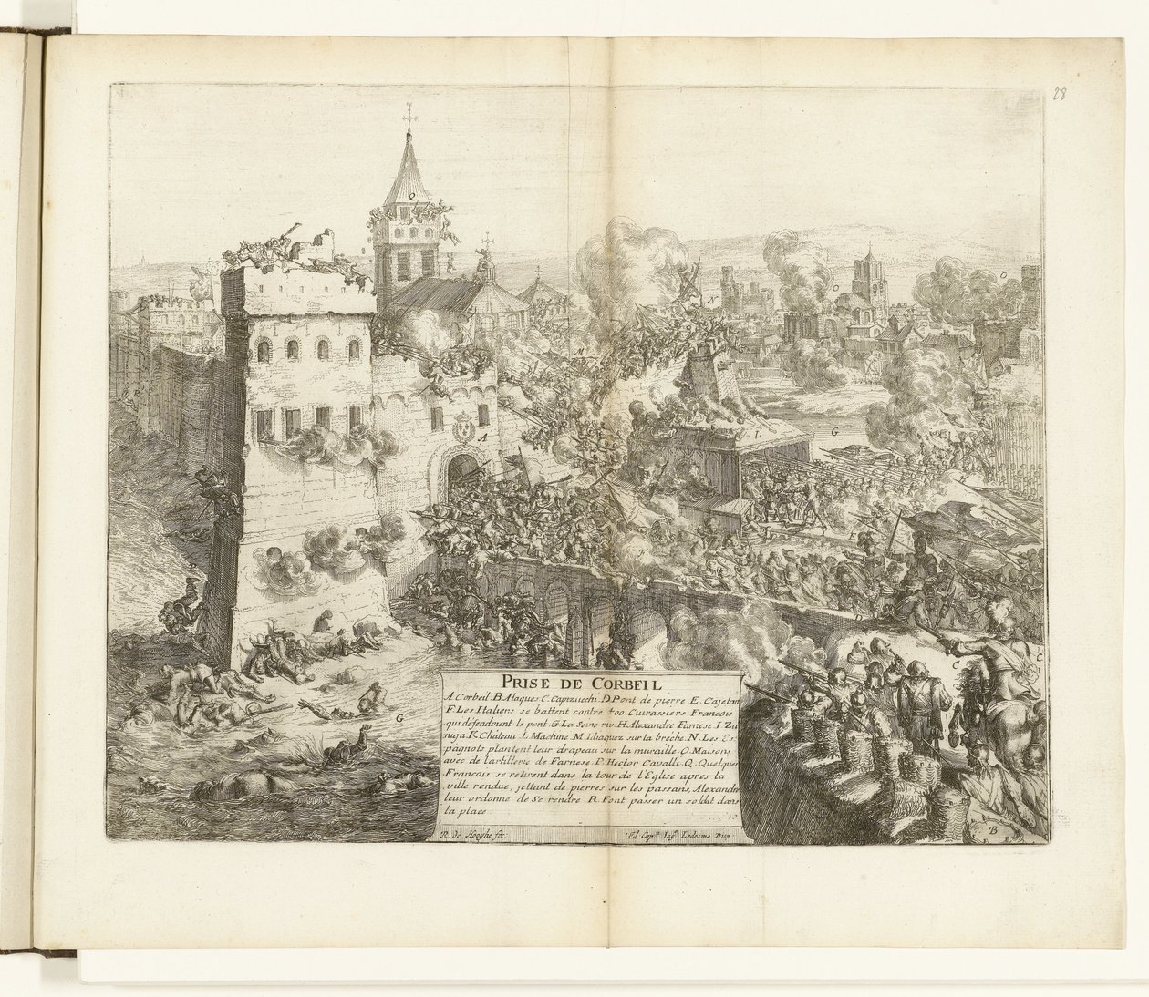 Inname van Corbeil, 1590 Capture of Corbeil (titel på objekt) Wars of Flanders (serietitel) af Romeyn de Hooghe