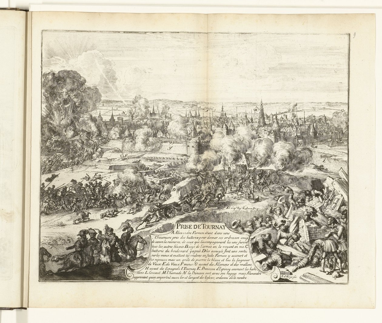 Erobringen af ​​Tournai, 1581 Prize de Tournay (titel på objekt) Guerres de Flandres (serietitel) af Romeyn de Hooghe