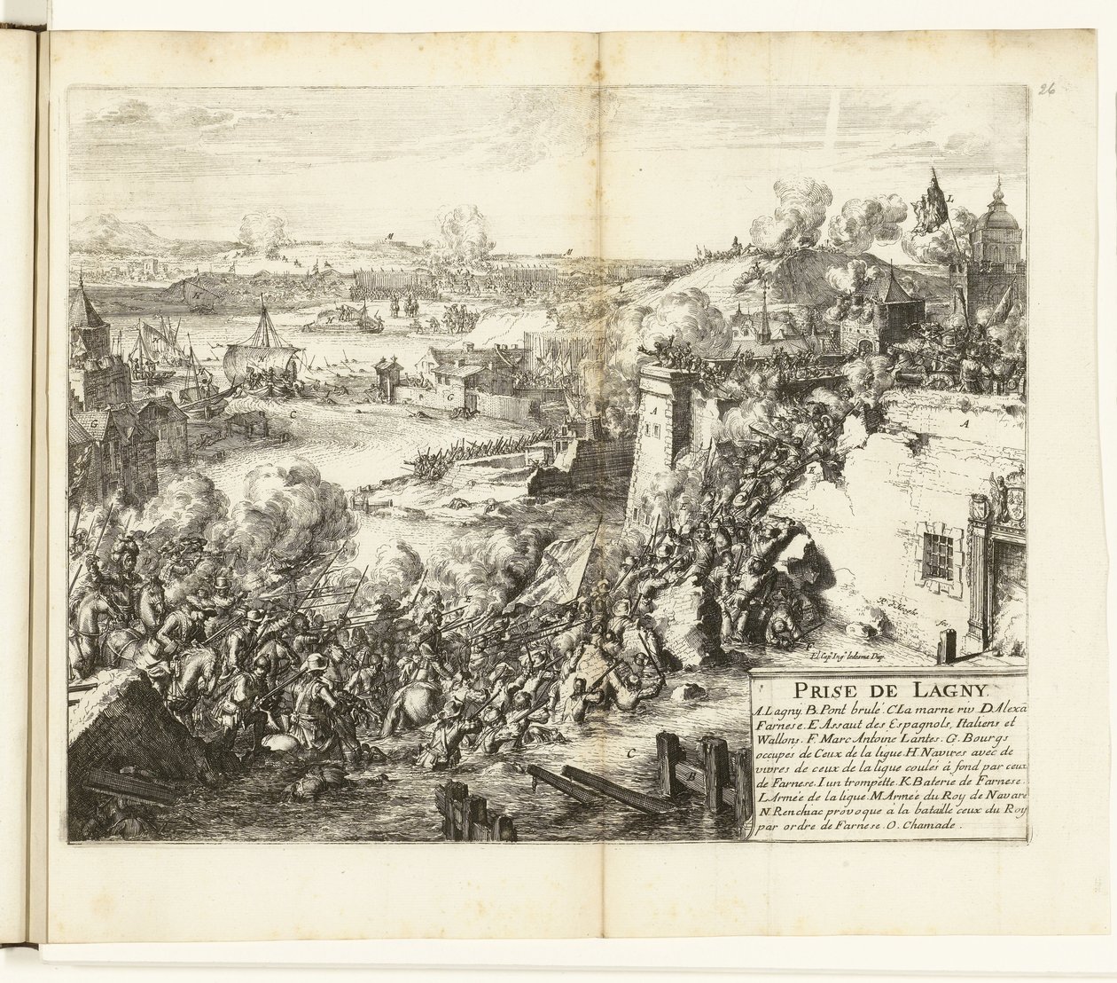 Inname van Lagny, 1589-1590 Capture of Lagny (titel på objekt) Wars of Flanders (serietitel) af Romeyn de Hooghe