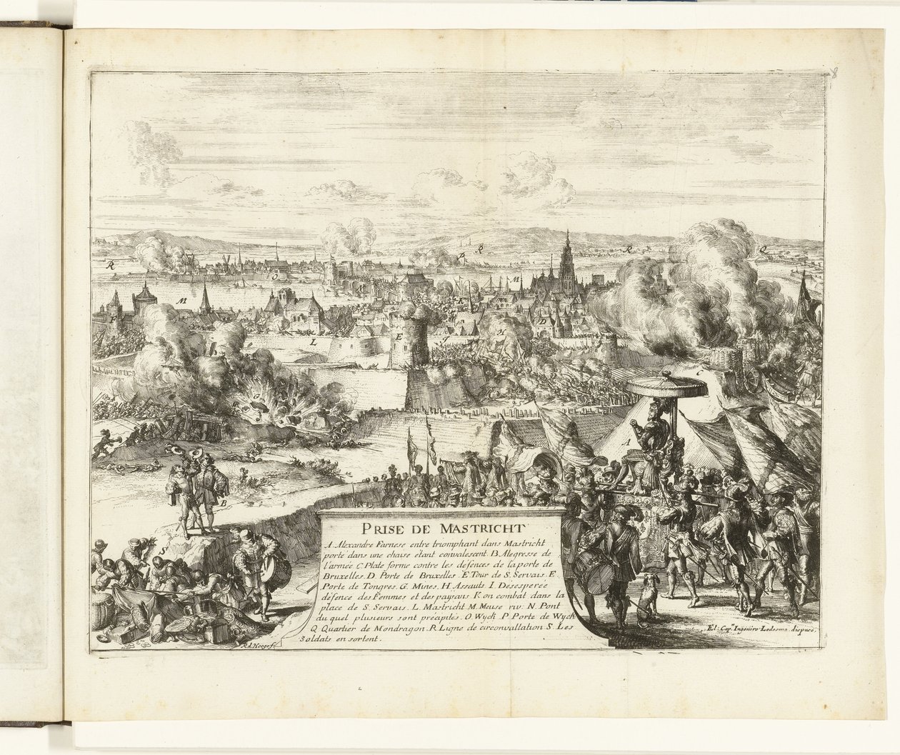 Erobringen af ​​Maastricht af hertugen af ​​Parma, 1579 Prize de Mastricht (titel på objekt) Guerres de Flandres (serietitel) af Romeyn de Hooghe
