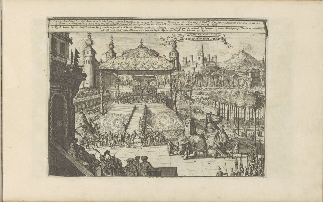 Koninklijk hof i Mongoliet Mongols Hof en Hofpracht / Court and Royal Pump of the Great Mogul (titel på objektet) Øst- og Vestindien og andre steder (serietitel) af Romeyn de Hooghe