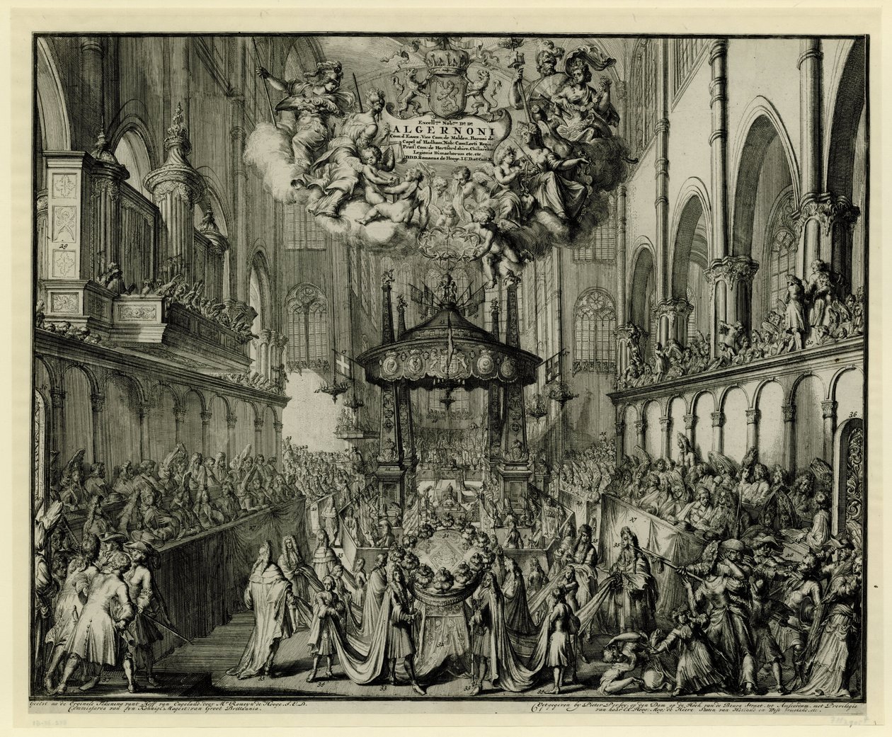 Choir of Westminster Abbey med dronningens begravelsesceremoni, 1695 In