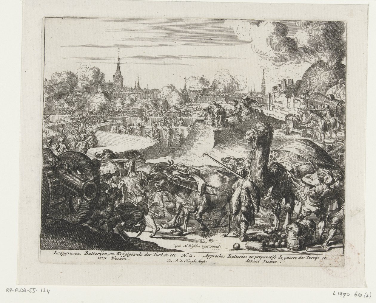 Tyrkernes skyttegrave til Wien Skyttegrave, batterier og tyrkernes militære vold osv. for Wien (titel på objektet) af Romeyn de Hooghe