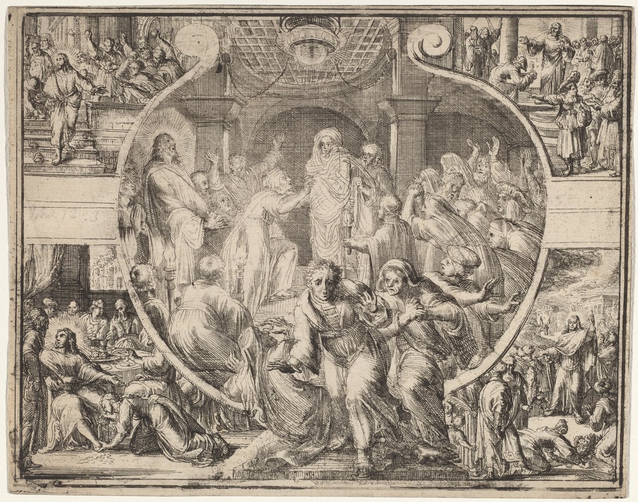 Opdragelse af Lazarus med scener fra Kristi liv af Romeyn de Hooghe