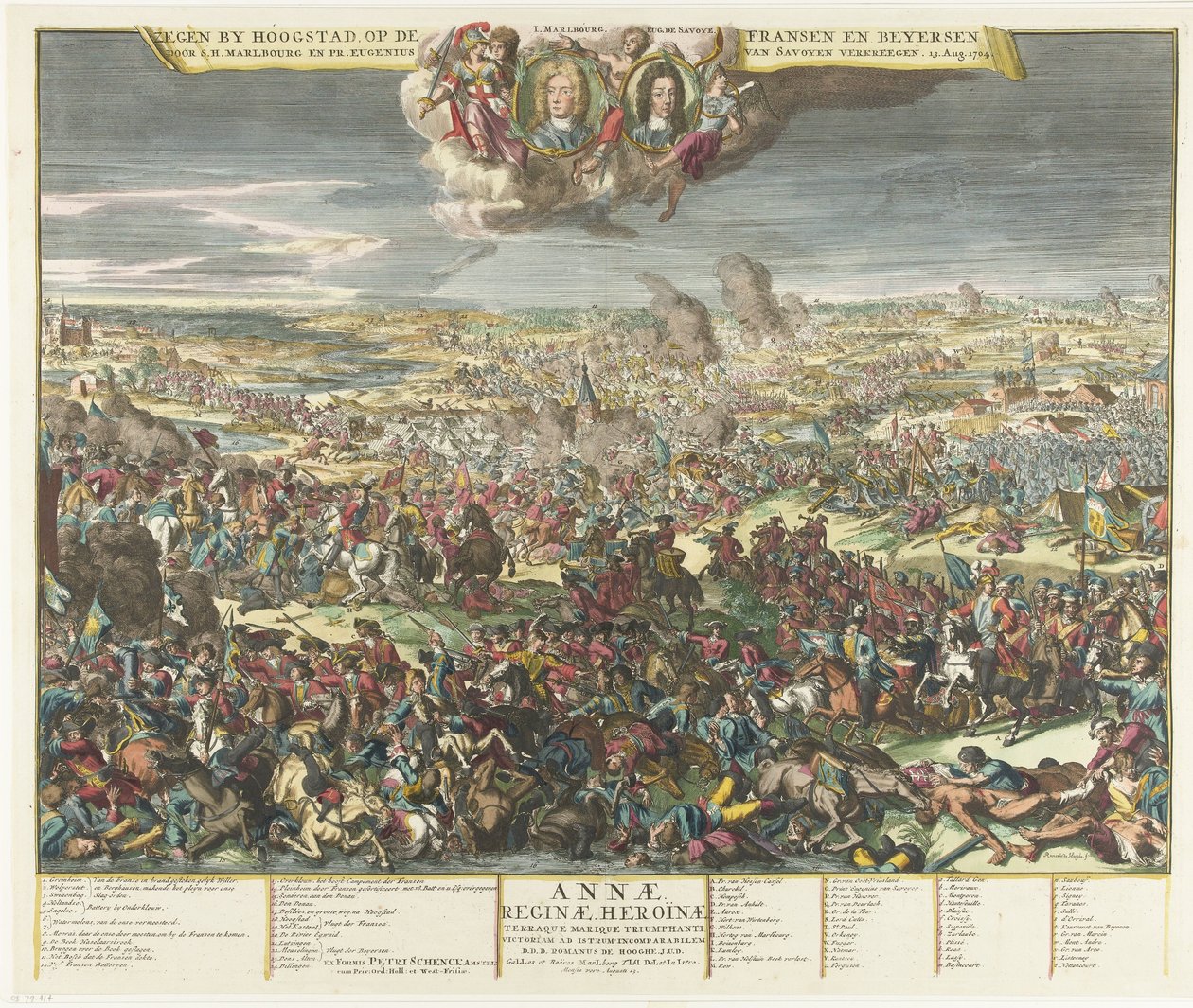 Slaget ved Höchstädt, 1704 Velsignelse af Hoogstad, om Fransen og Beyersen af ​​S.H. Marlbourg og Pr. Eugenius af Savoyen, 13. Aug. 1704 (titel på objekt) af Romeyn de Hooghe