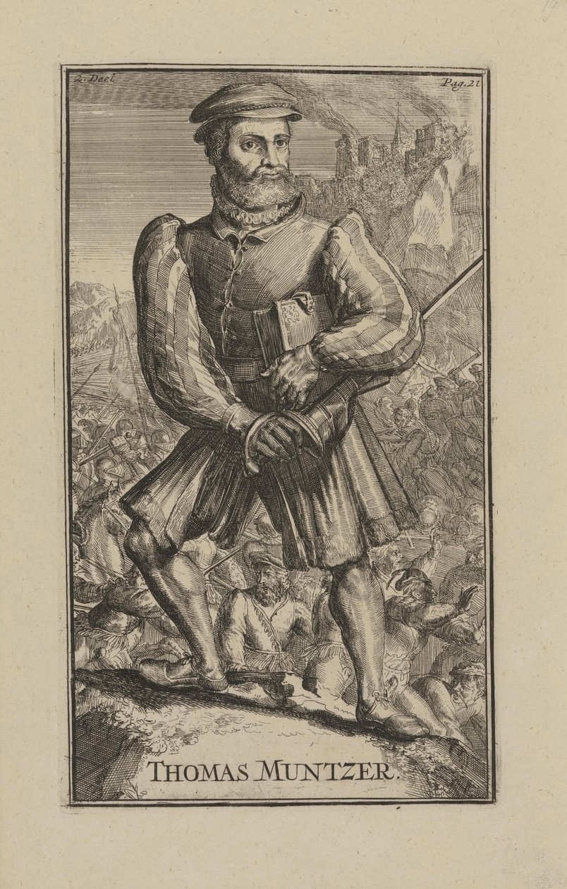 Thomas Muntzer (Munzer) (ca. 1489-1525), Priest-rejseplan og religiøs leder af The War of Peasants i Tyskland-barokke: Portræt af Thomas Muentzer af Hooghe, Romeyn de (1645-1708) af Romeyn de Hooghe