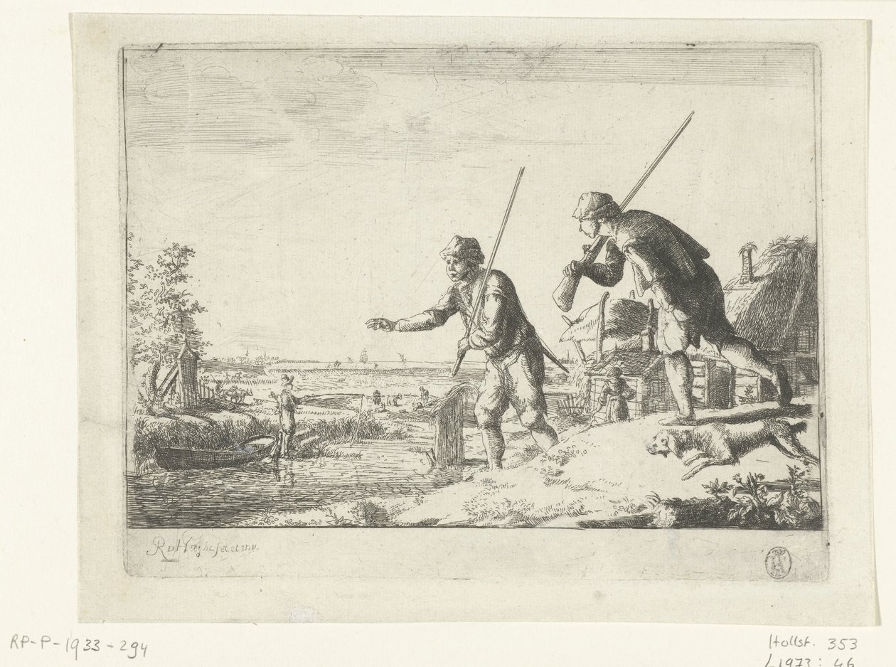 To soldater ved bredden af ​​en flod af Romeyn de Hooghe