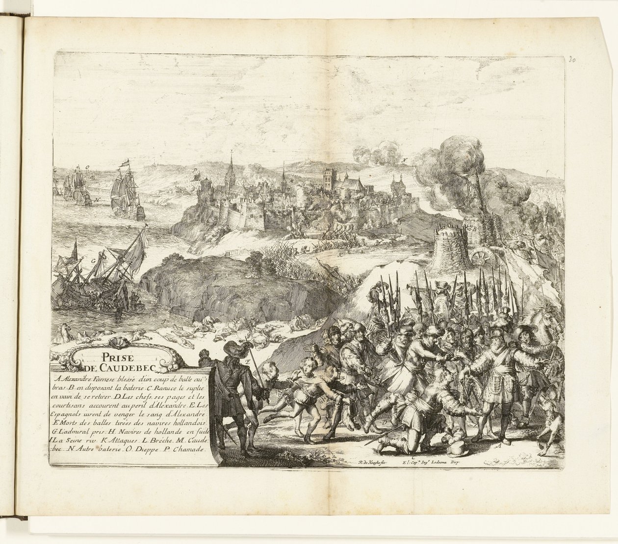 Verovering van Caudebec, 1592 Capture of Caudebec (titel på objekt) Wars of Flanders (serietitel) af Romeyn de Hooghe