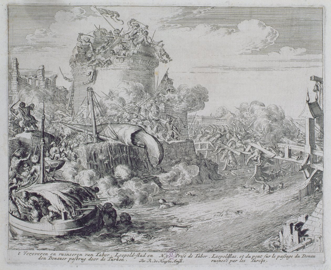 Vienna Print Cycle, Erobre Tabor Island i udkanten af Leopoldstadt, 1683 af Romeyn de Hooghe
