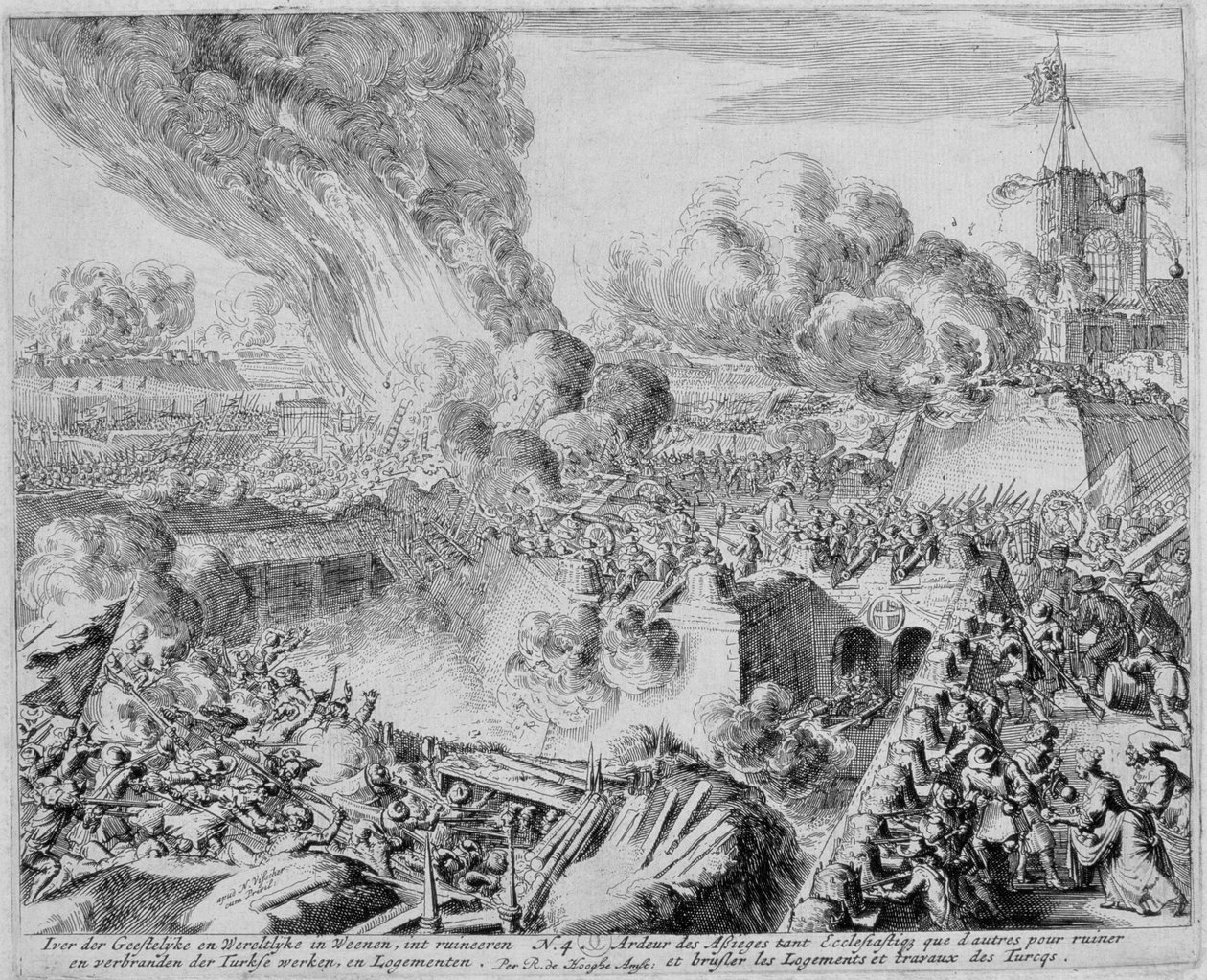 Vienna Print Cycle, forsvar af Wiens befæstninger af civile, 1683 af Romeyn de Hooghe